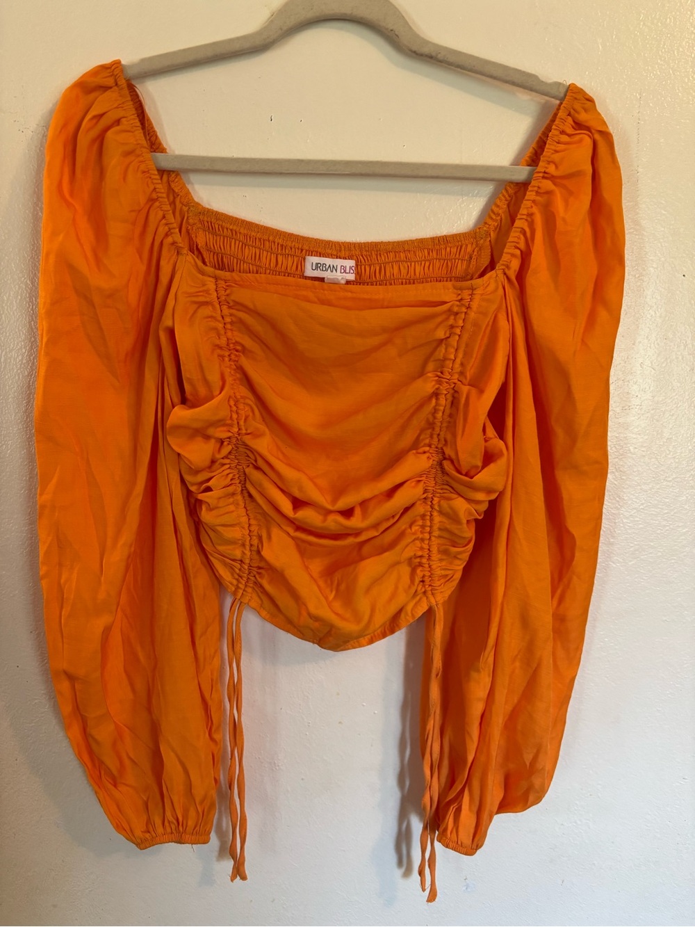 Urban Bliss Bright Orange Ruched Long-Sleeve Crop Blouse